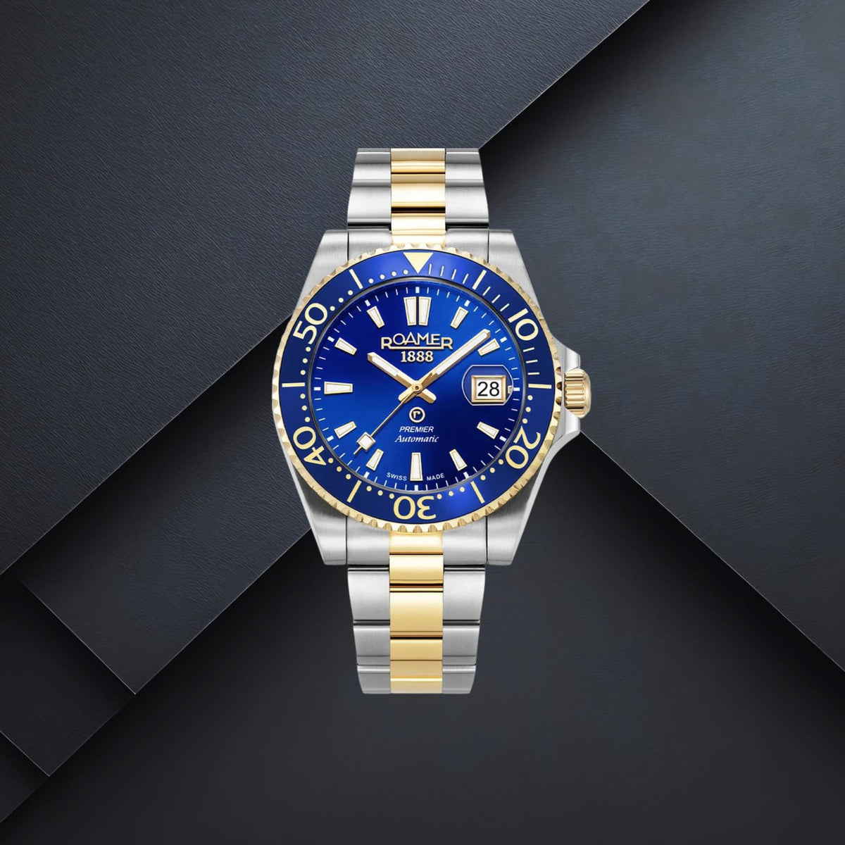 Καταδυτικό Ρολόι Roamer Premier 986983-47-45-20 Με Ασημί-Χρυσό Μπρασελέ & Μπλε Καντράν