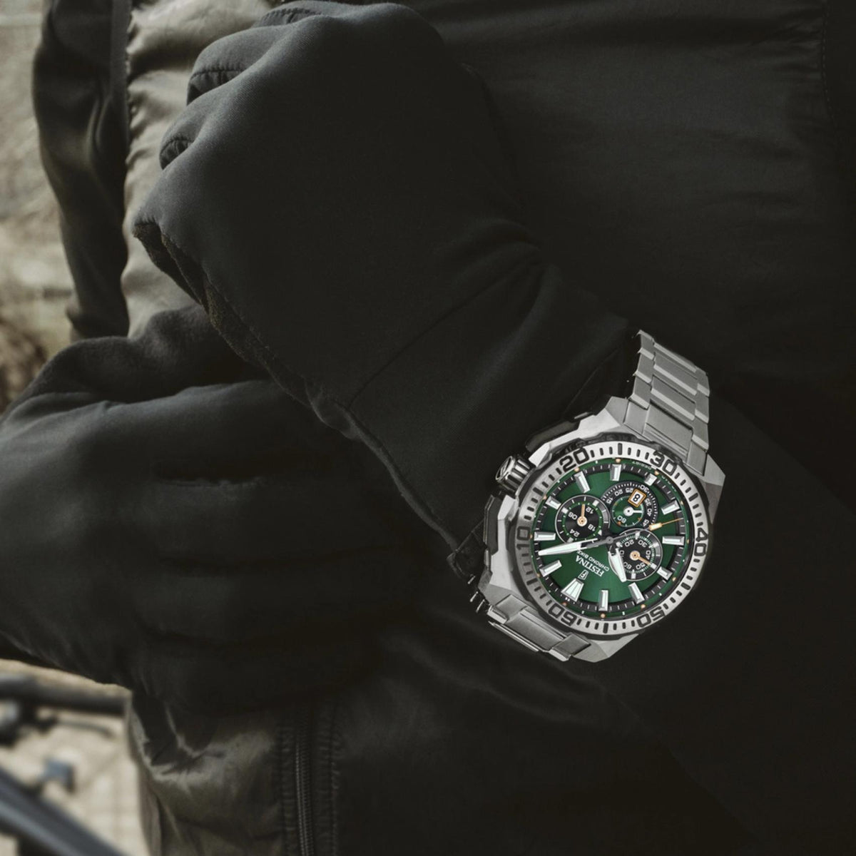 Καταδυτικό Ρολόι Festina Chrono Bike F20724/3 Με Ασημί Μπρασελέ & Πράσινο Καντράν
