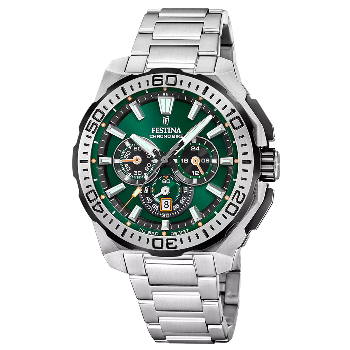 Καταδυτικό ανδρικό ρολόι Festina F20724/3 με ασημί μπρασελέ και πράσινο καντράν