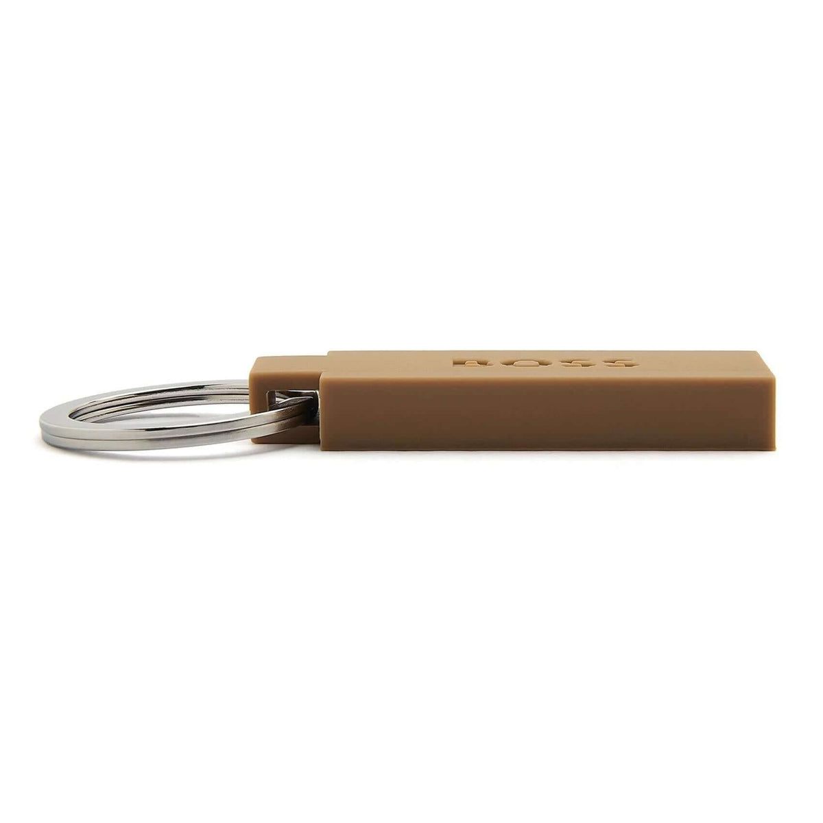 Μπρελόκ Hugo Boss Iconic Camel HAK421X σε ταμπά χρώμα από σιλικόνη και ανοξείδωτο ατσάλι στο πλάι.