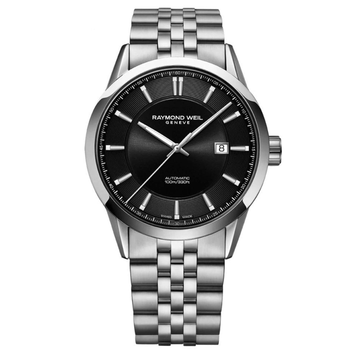 Ρολόι Raymond Weil Freelancer 2731-ST-20001 με ασημί ατσάλινο μπρασελέ και μαύρο καντράν διαμέτρου 42mm.