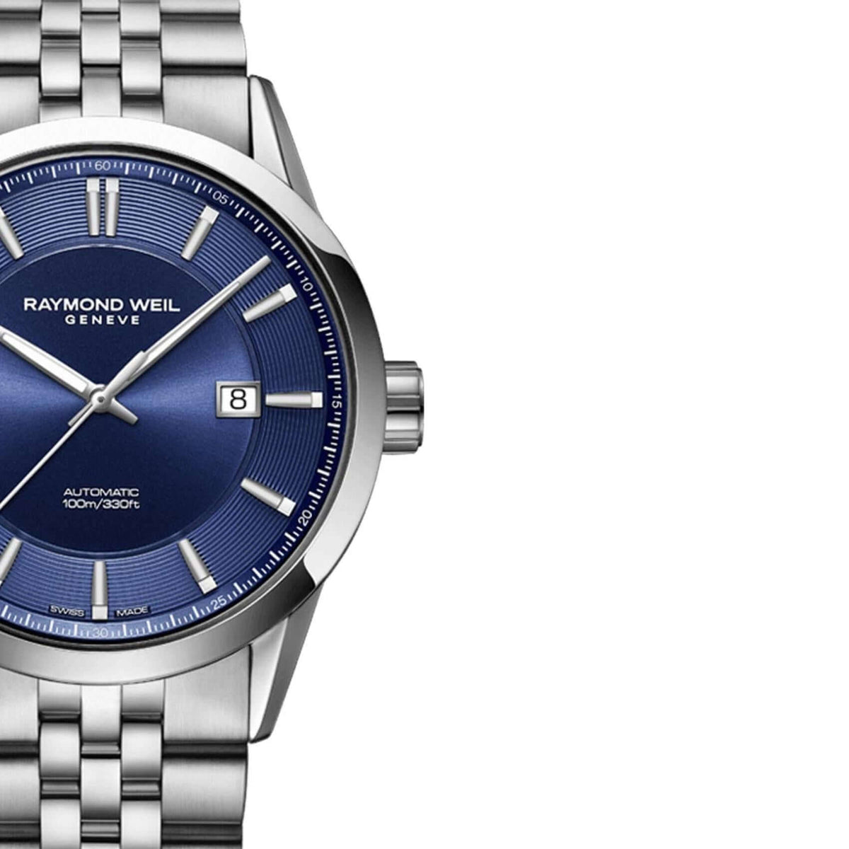 Ρολόι Raymond Weil Freelancer 2731-ST-50001 αυτόματο με ασημί ατσάλινο μπρασελέ και μπλε καντράν διαμέτρου 42mm.