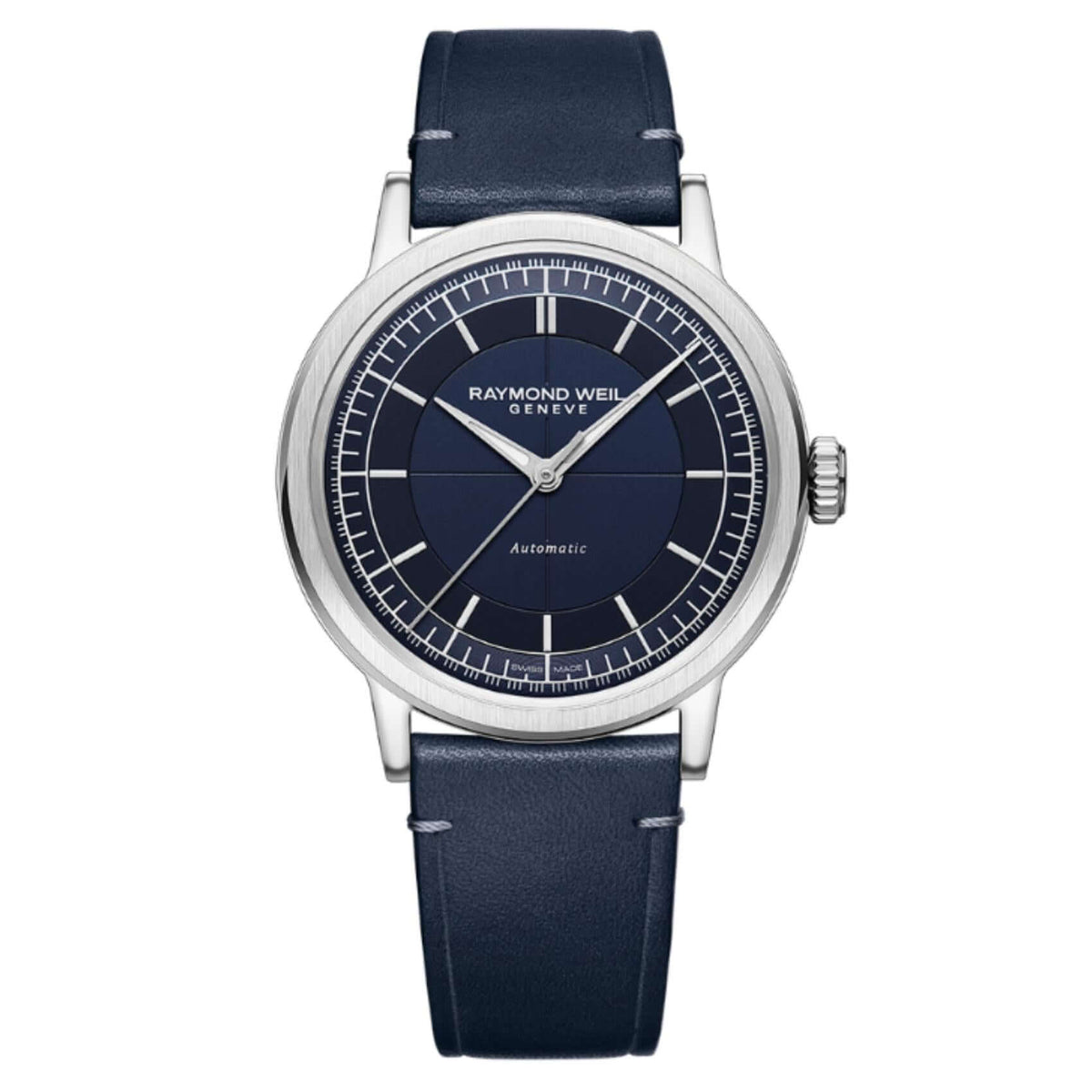 Raymond Weil Millesime 2925-STC-50001 αυτόματο με μπλε δερμάτινο λουράκι και μπλε καντράν διαμέτρου 39,5mm.