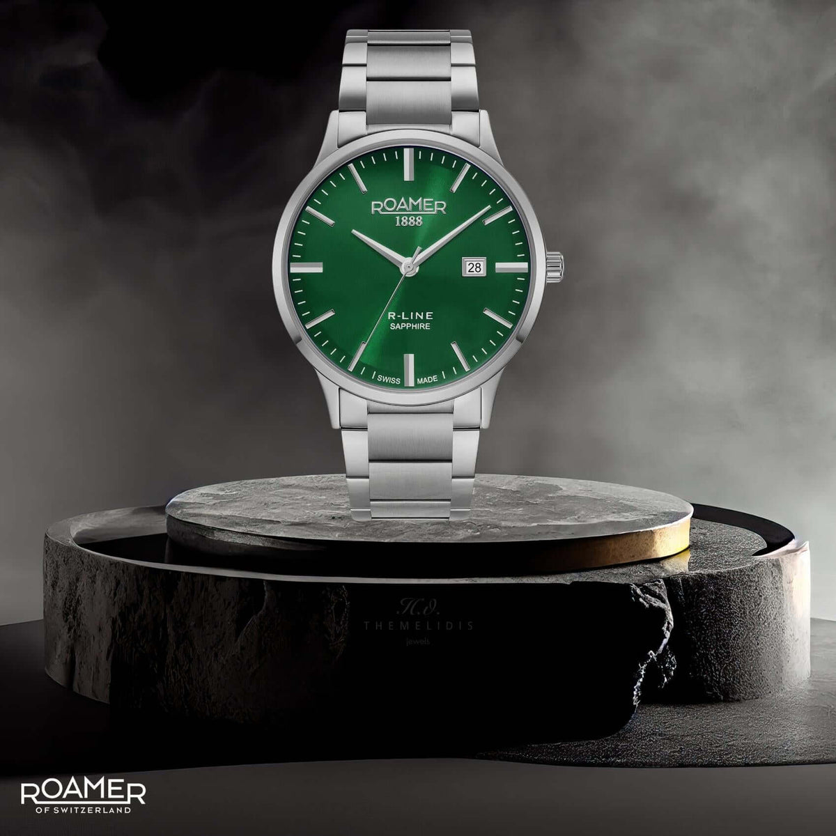 Ρολόι Roamer R-Line Classic 718833-41-75-20 Με Ασημί Μπρασελέ & Πράσινο Καντράν