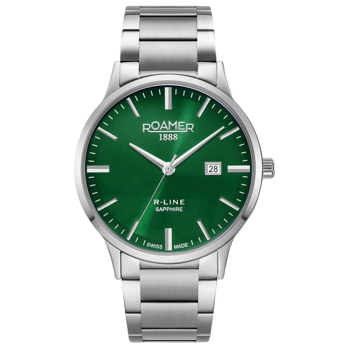 Ανδρικό ρολόι Roamer R-Line Classic  με ασημί ατσάλινο μπρασελέ και πράσινο καντράν διαμέτρου 43mm.