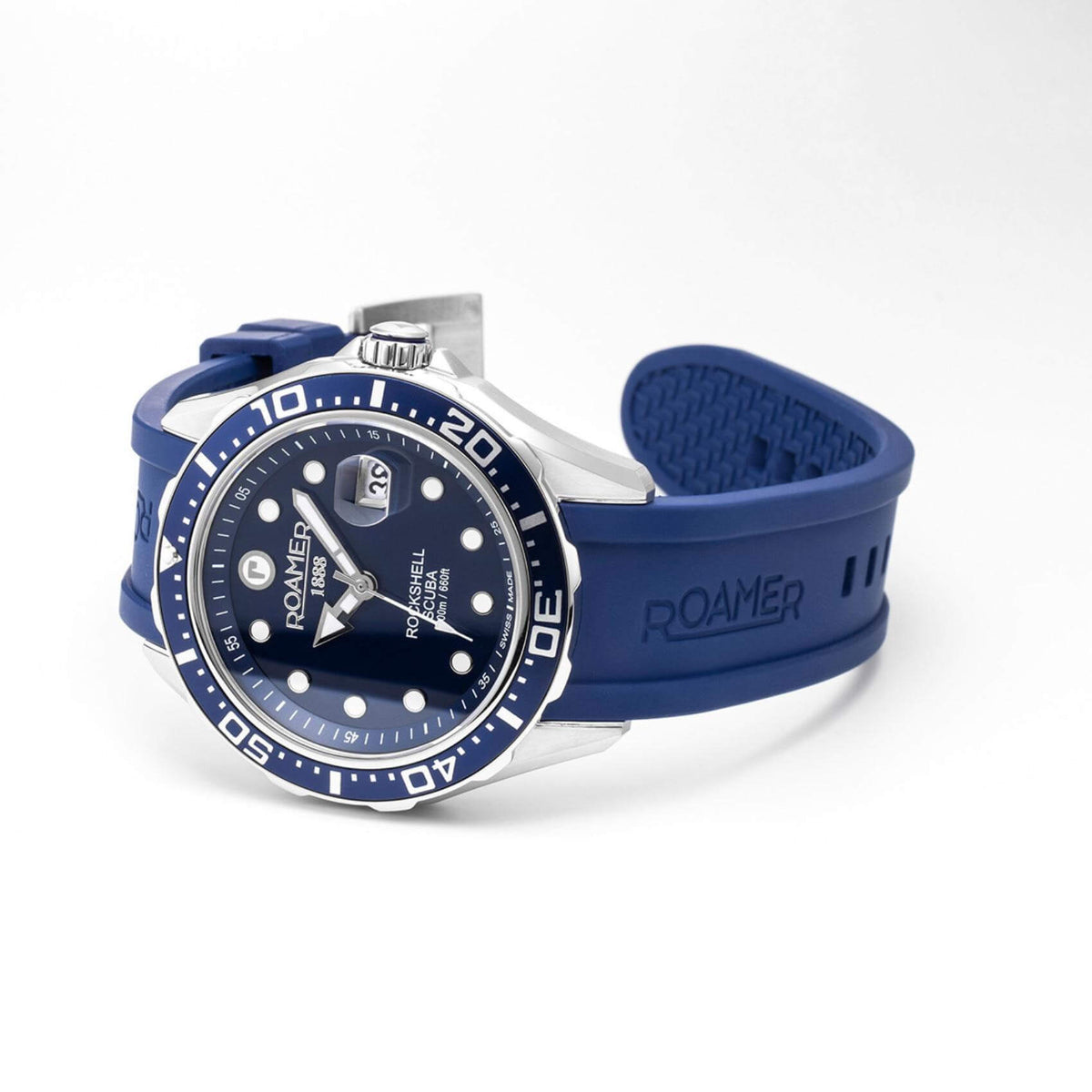 Καταδυτικό ρολόι Rockshell Mark III Scuba 867833-41-45-02 με μπλε καουτσούκ λουράκι, μπλε καντράν με τζαμάκι από ζαφείρι και στεφάνι διαμέτρου 45mm αδιάβροχο στα 200M.