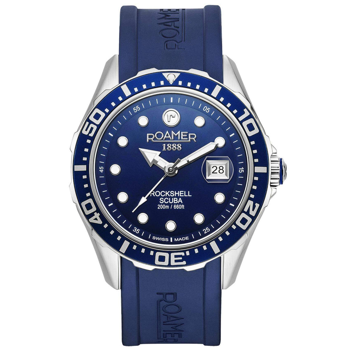 Καταδυτικό ρολόι Rockshell Mark III Scuba 867833-41-45-02 με μπλε καουτσούκ λουράκι, μπλε καντράν με τζαμάκι από ζαφείρι και στεφάνι διαμέτρου 45mm αδιάβροχο στα 200M.
