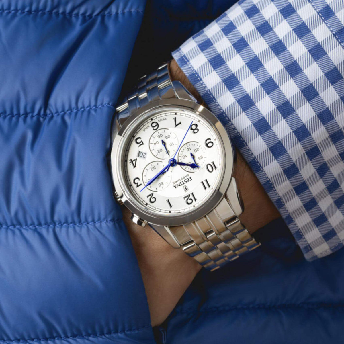 Ρολόι Festina F20040/1 Swiss Made Με Ασημί Μπρασελέ & Ασημί Καντράν