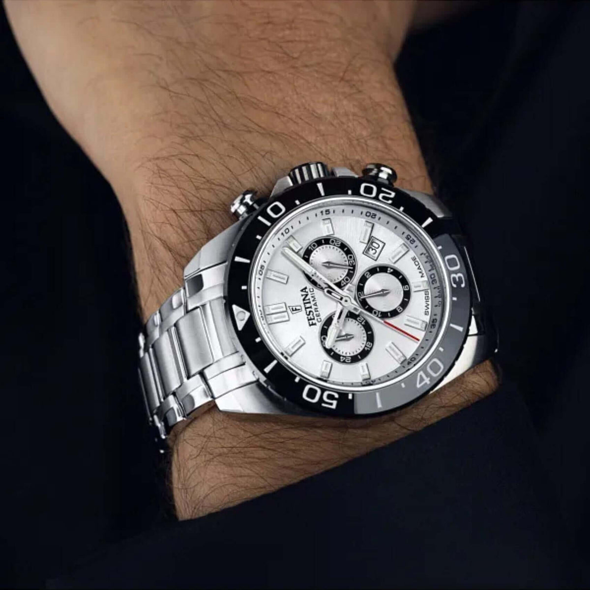 Ρολόι Festina F20042/1 Swiss Made Με Ασημί Μπρασελέ & Άσπρο Καντράν
