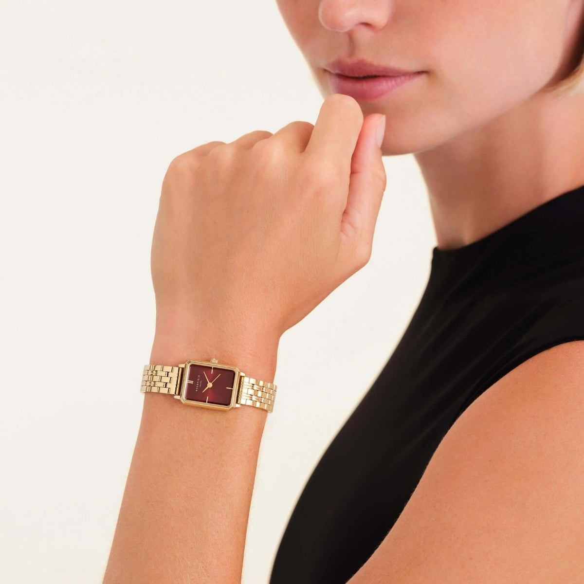 Ρολόι Rosefield Octagon XS Burgundy OBGSG-O83 Με Χρυσό Μπρασελέ