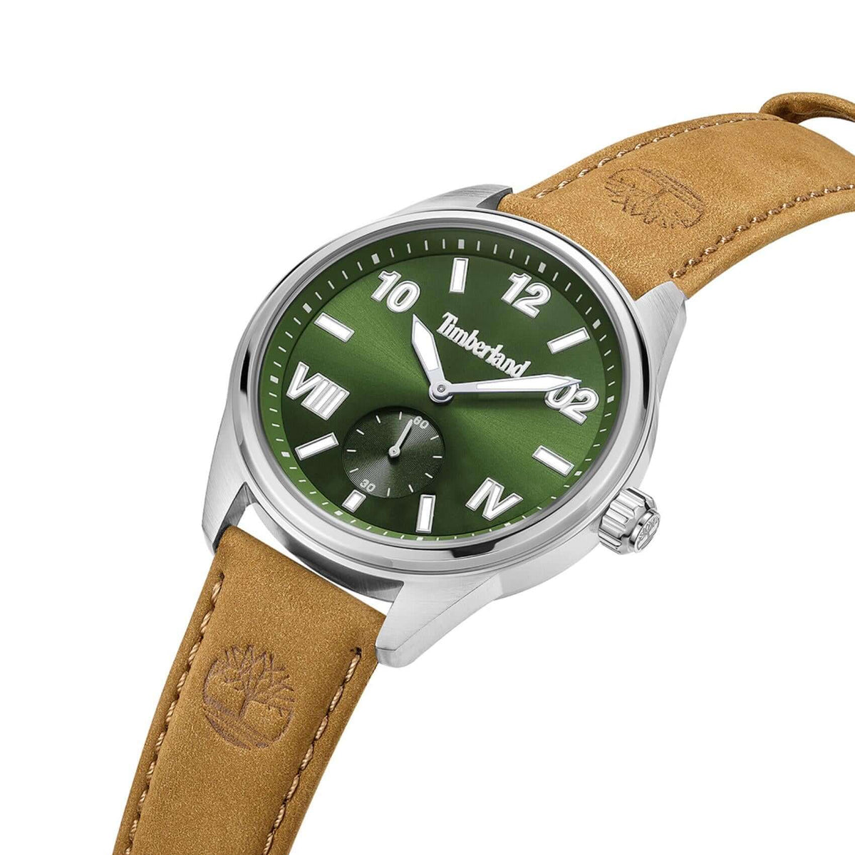 Πλάγια όψη του Timberland Fern Row TDWGA0083502 με ταμπά δερμάτινο λουράκι και κάσα 43 mm.
