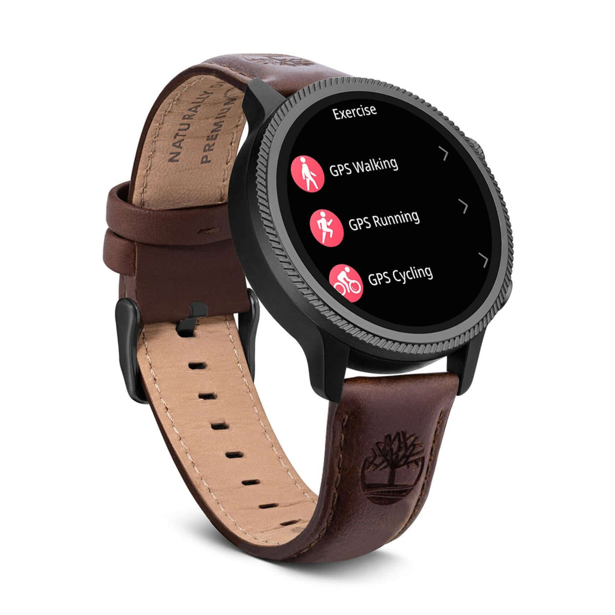 Πλάγια όψη του Smartwatch Timberland Trail Force S1 TDIGB0064502 με καφέ δερμάτινο λουράκι.