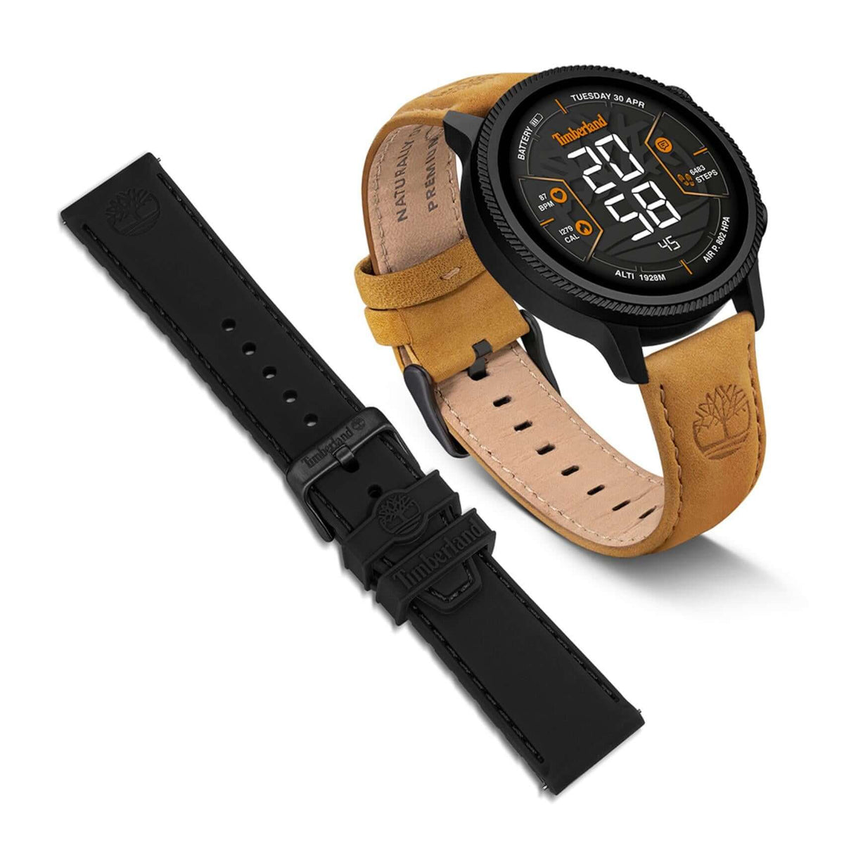 Smartwatch Timberland Trail Force S1 TDIGB0064503 με ταμπά δερμάτινο λουράκι, με μαύρο λουράκι σιλικόνης και μαύρο καντράν 48 mm