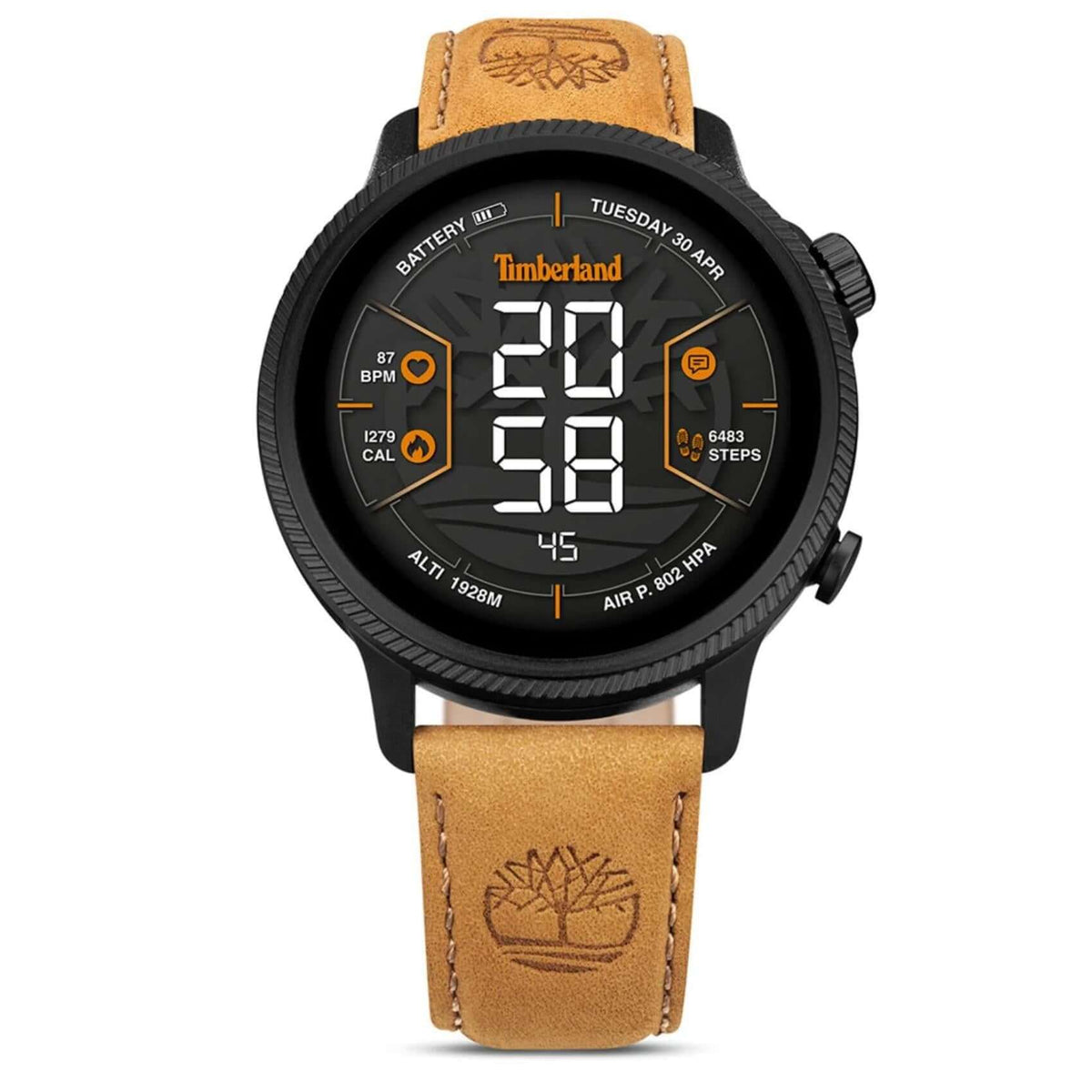 Smartwatch Timberland Trail Force S1 TDIGB0064503 με ταμπά δερμάτινο λουράκι και μαύρο καντράν 48 mm.