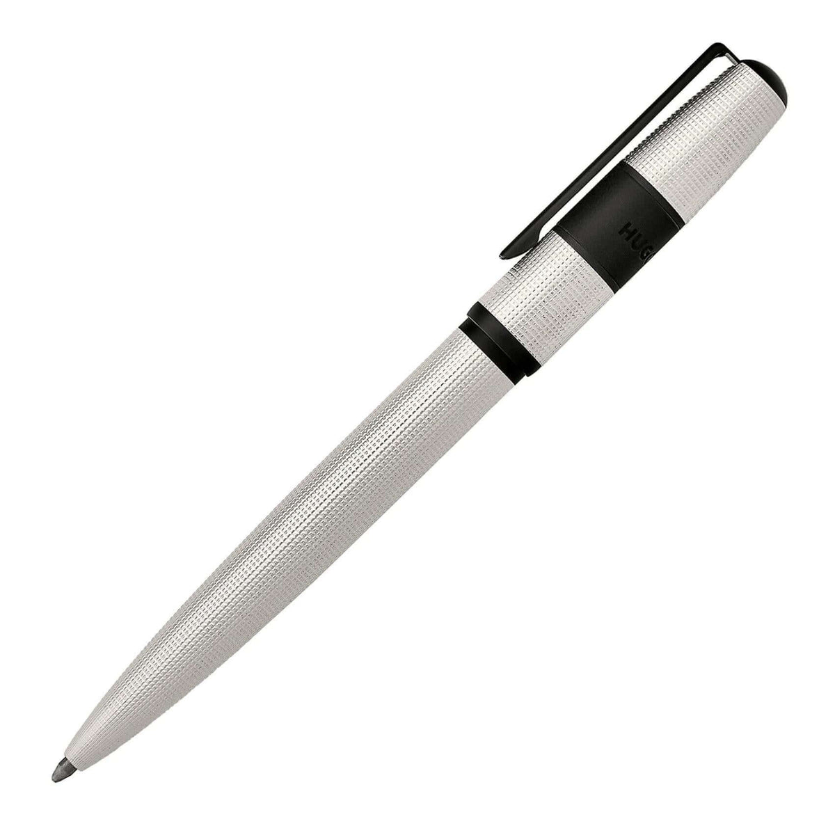Στυλό Ballpoint Hugo Boss Grid HSQ4834F σε λευκό χρώμα με μαύρες λεπτομέρειες με το καπάκι του.