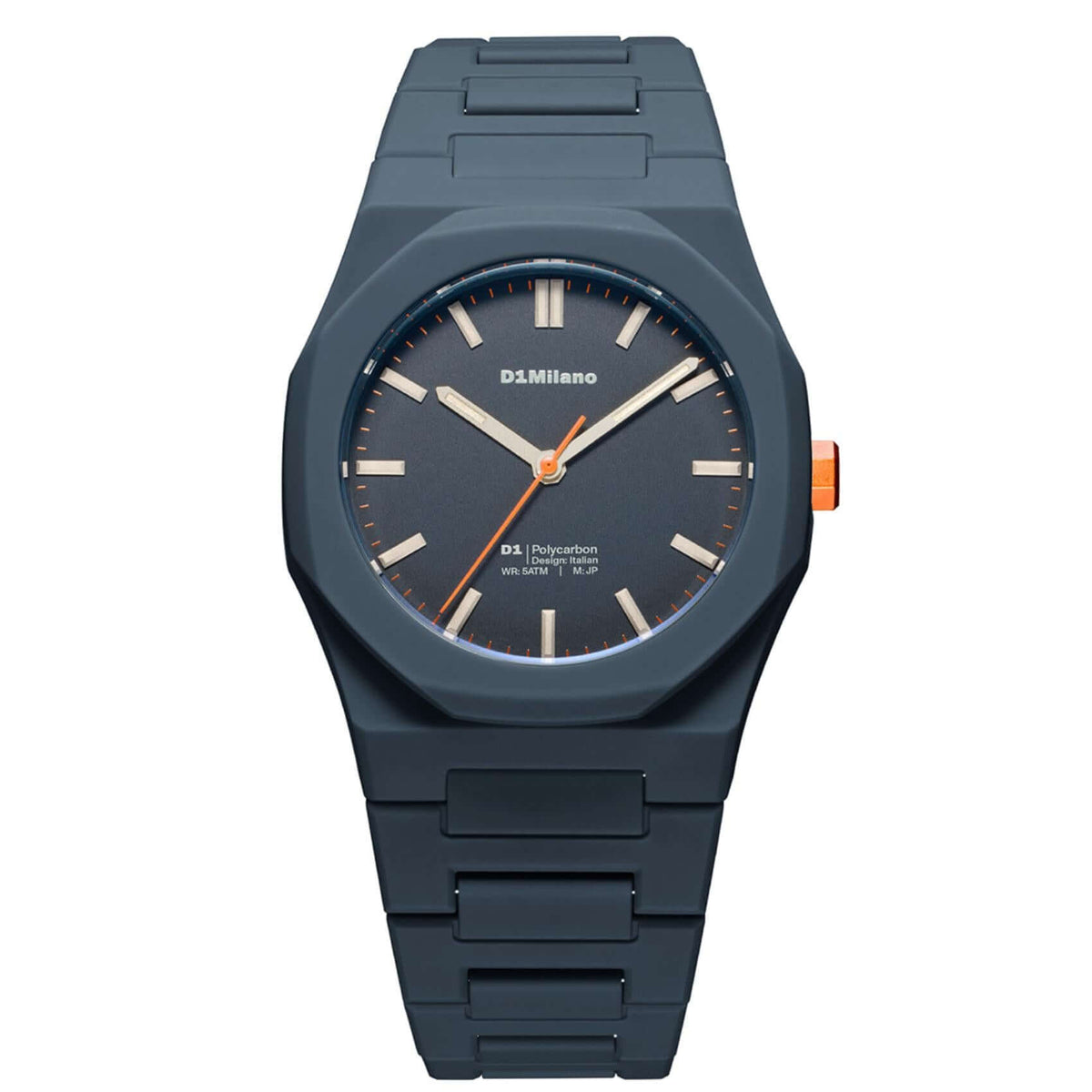 Unisex ρολόι D1 Milano Blue Legacy D1-PCBJ41 με μπλε πολυκαρμπονικό μπρασελέ και μπλε καντράν.