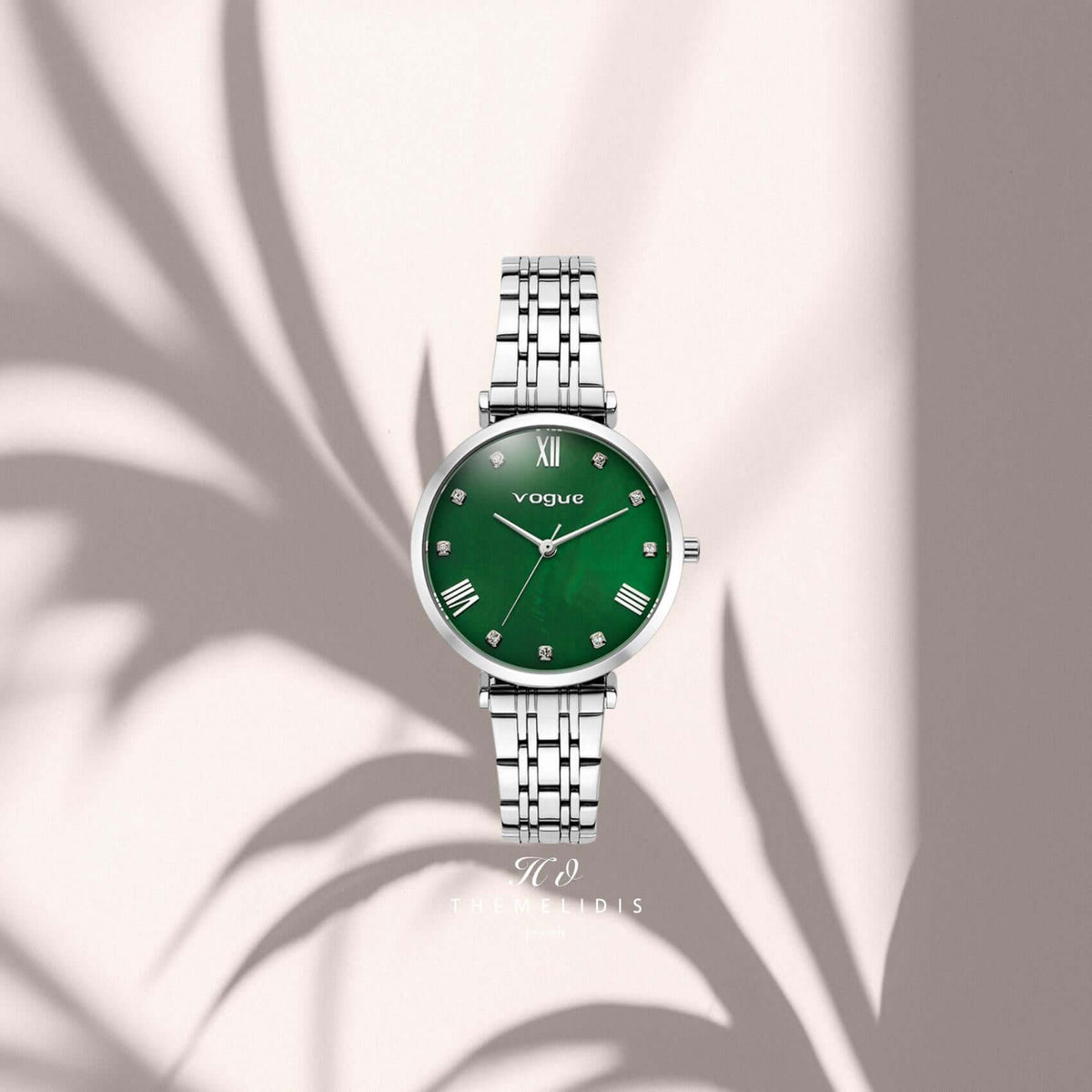 Ρολόι Vogue Bliss Mini 2020617085 Με Ασημί Μπρασελέ & Πράσινο Φίλντισι Καντράν