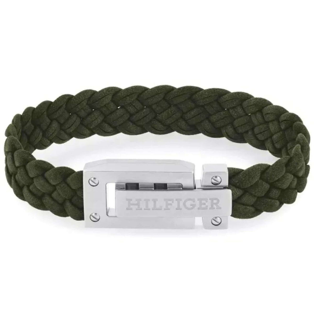 Ανδρικό βραχιόλι Tommy Hilfiger 2790518 δερμάτινο σε πράσινο χρώμα με ατσάλινο κούμπωμα σε ασημί χρώμα.