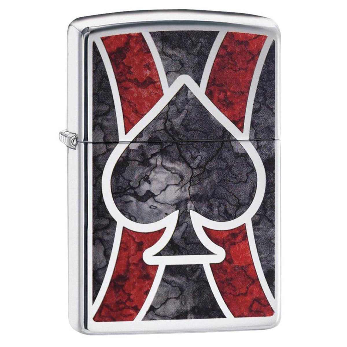 Αντιανεμικός αναπτήρας Zippo Spade 28952 σε ασημί χρώμα με κόκκινες και μαύρες λεπτομέρειες  και δυνατότητα χαράγματος για ένα προσωποποιημένο δώρο.