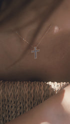 Βαπτιστικός Σταυρός για Κορίτσι MCS073 Χρυσός 14K Διπλής Όψεως με Ζιργκόν & Λευκόχρυσο Σχέδιο