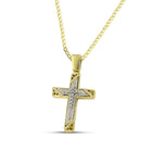 Βαπτιστικός Σταυρός για Κορίτσι MCS091 Χρυσός 14K Διπλής Όψεως με Λευκόχρυσο Σχέδιο & Ζιργκόν