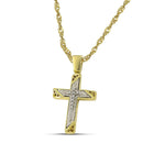 Βαπτιστικός Σταυρός για Κορίτσι MCS091 Χρυσός 14K Διπλής Όψεως με Λευκόχρυσο Σχέδιο & Ζιργκόν