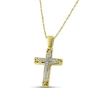 Βαπτιστικός Σταυρός για Κορίτσι MCS091 Χρυσός 14K Διπλής Όψεως με Λευκόχρυσο Σχέδιο & Ζιργκόν
