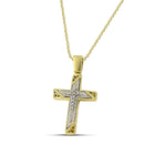 Βαπτιστικός Σταυρός για Κορίτσι MCS091 Χρυσός 14K Διπλής Όψεως με Λευκόχρυσο Σχέδιο & Ζιργκόν