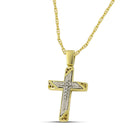 Βαπτιστικός Σταυρός για Κορίτσι MCS091 Χρυσός 14K Διπλής Όψεως με Λευκόχρυσο Σχέδιο & Ζιργκόν