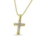 Βαπτιστικός Σταυρός για Κορίτσι MCS091 Χρυσός 14K Διπλής Όψεως με Λευκόχρυσο Σχέδιο & Ζιργκόν