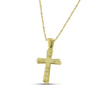 Βαπτιστικός Σταυρός για Κορίτσι MCS094 Χρυσός 14K Διπλής Όψεως με Λευκόχρυσο Σχέδιο & Ζιργκόν