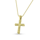 Βαπτιστικός Σταυρός για Κορίτσι MCS094 Χρυσός 14K Διπλής Όψεως με Λευκόχρυσο Σχέδιο & Ζιργκόν