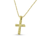 Βαπτιστικός Σταυρός για Κορίτσι MCS094 Χρυσός 14K Διπλής Όψεως με Λευκόχρυσο Σχέδιο & Ζιργκόν
