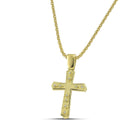 Βαπτιστικός Σταυρός για Κορίτσι MCS094 Χρυσός 14K Διπλής Όψεως με Λευκόχρυσο Σχέδιο & Ζιργκόν