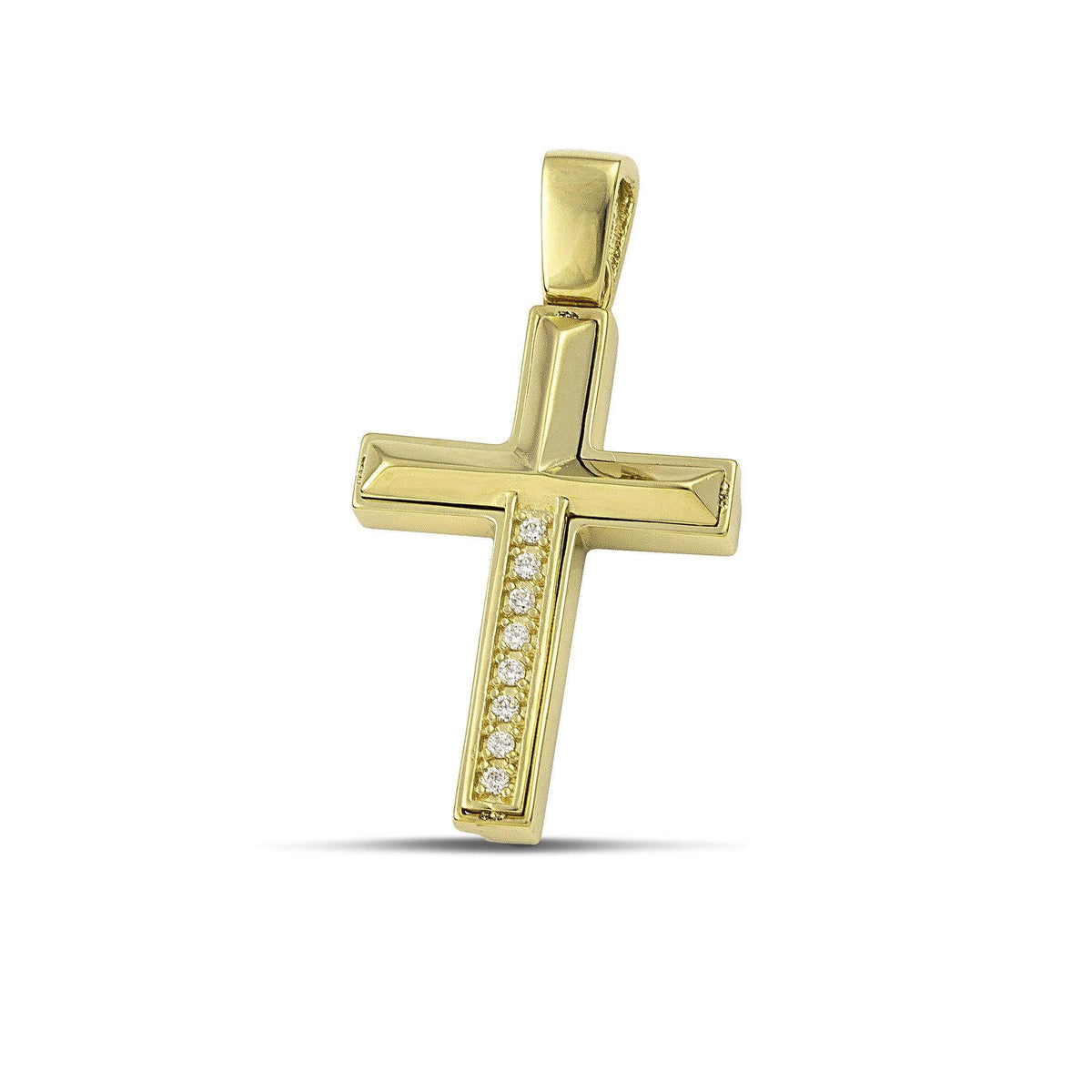 Βαπτιστικός Σταυρός για Κορίτσι MCS079 Χρυσός 14K Διπλής Όψεως με Λουστρέ & Σαγρέ Σχέδιο