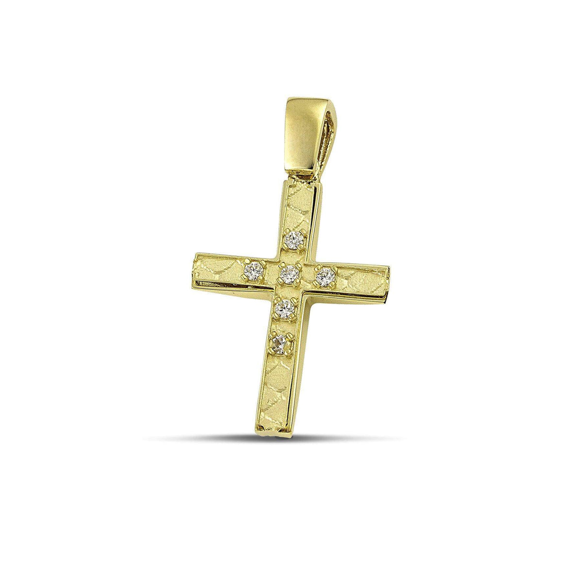Βαπτιστικός Σταυρός για Κορίτσι MCS082 Χρυσός 14K Διπλής Όψεως με Ζιργκόν