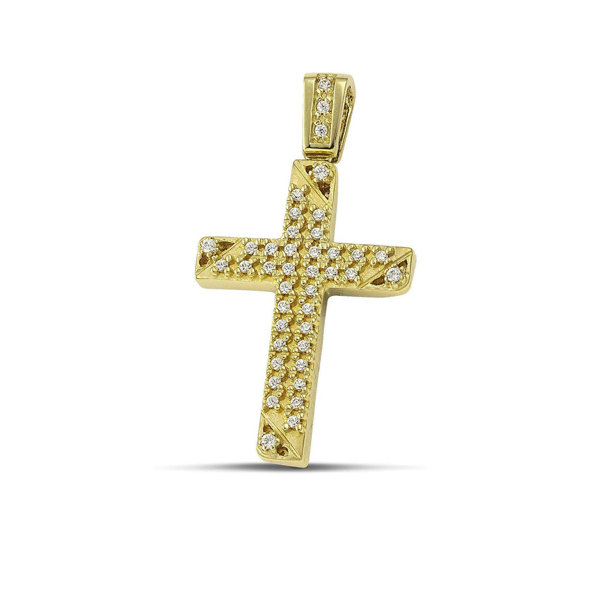 Βαπτιστικός Σταυρός για Κορίτσι MCS091 Χρυσός 14K Διπλής Όψεως με Λευκόχρυσο Σχέδιο & Ζιργκόν