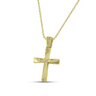 Βαπτιστικός Σταυρός για Κορίτσι MCS095 Χρυσός 14K Διπλής Όψεως με Γεωμετρικές Λεπτομέρειες και Ζιργκόν