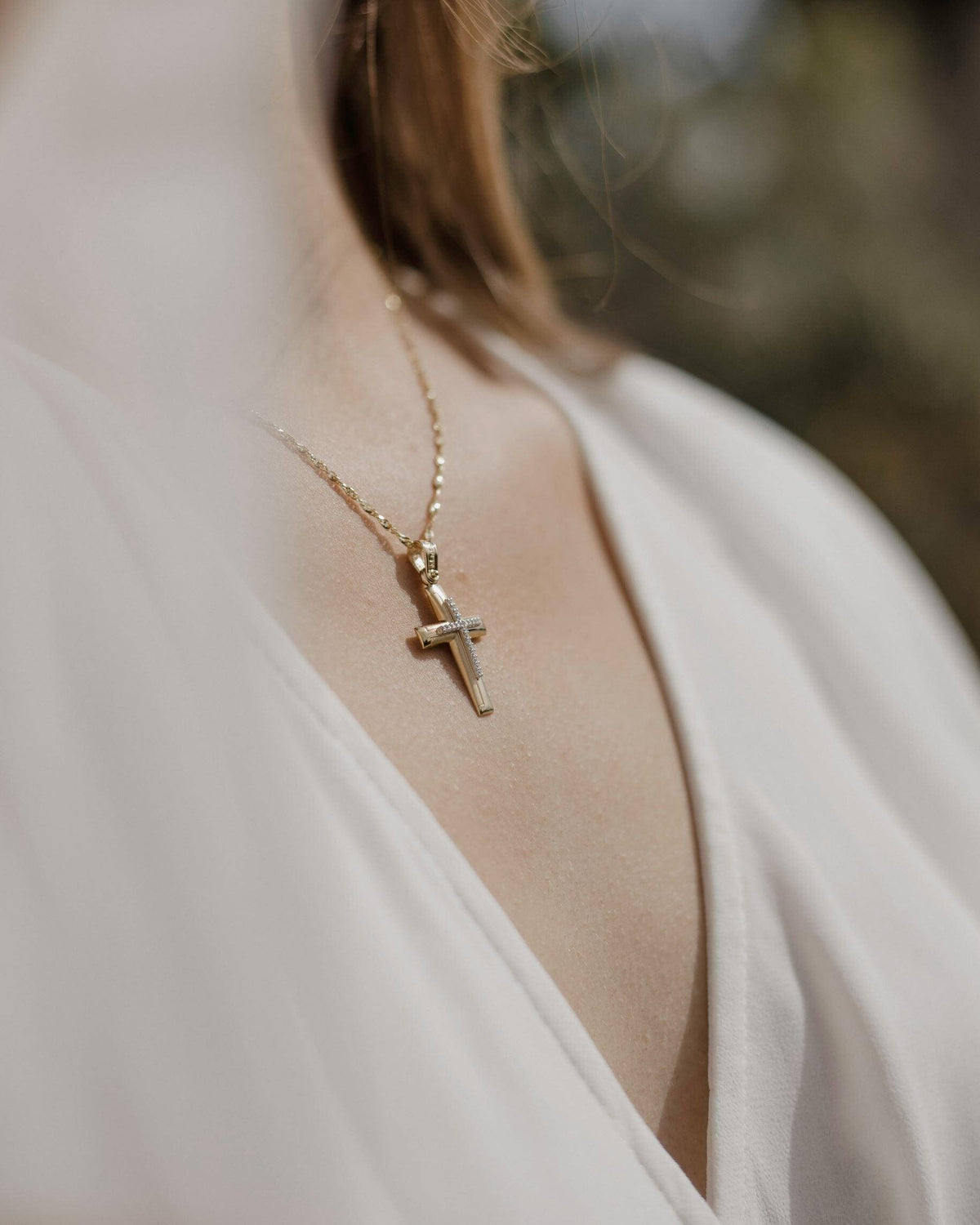 Βαπτιστικός Σταυρός για Κορίτσι CS016 Χρυσός 14K με Λευκόχρυσες Λεπτομέρειες & Ζιργκόν