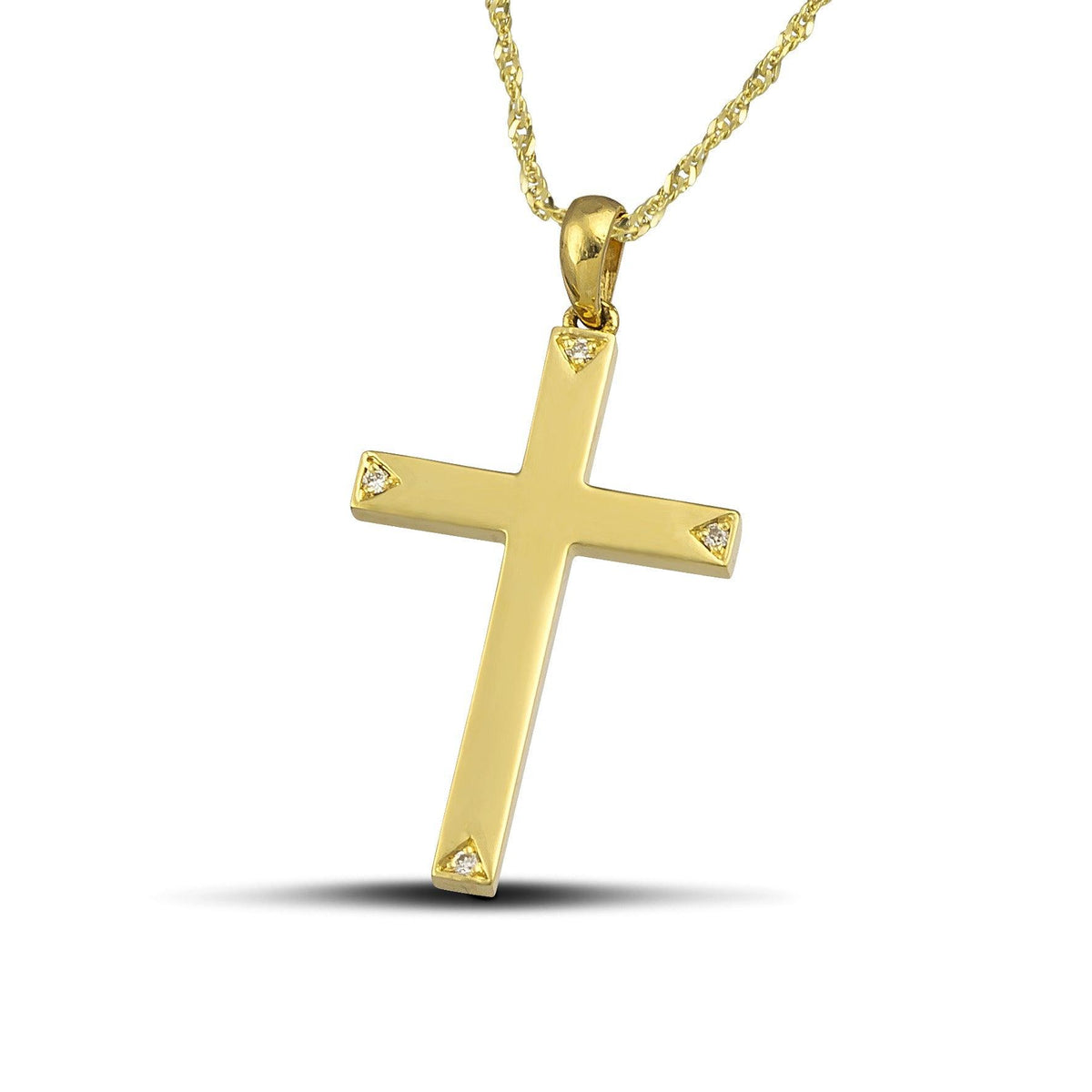 Βαπτιστικός σταυρός για κορίτσι από χρυσό 18K λουστρέ με διαμάντια στις άκρες