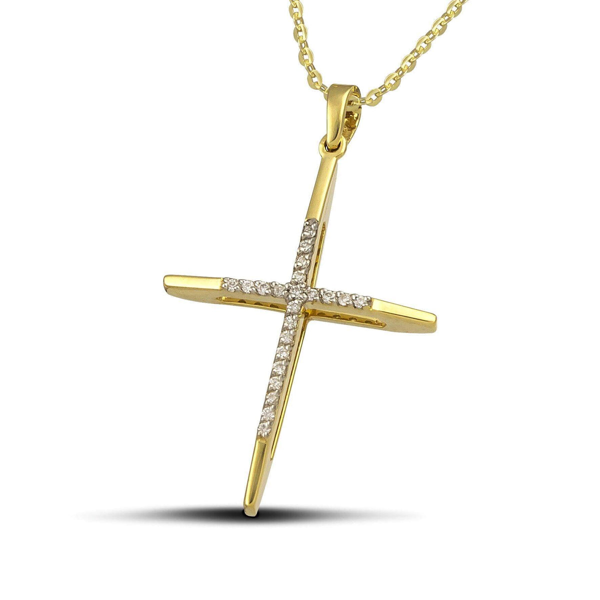 Βαπτιστικός σταυρός για κορίτσι 18K διπλής όψης, όψη με καρφωτά διαμάντια σε σειρά