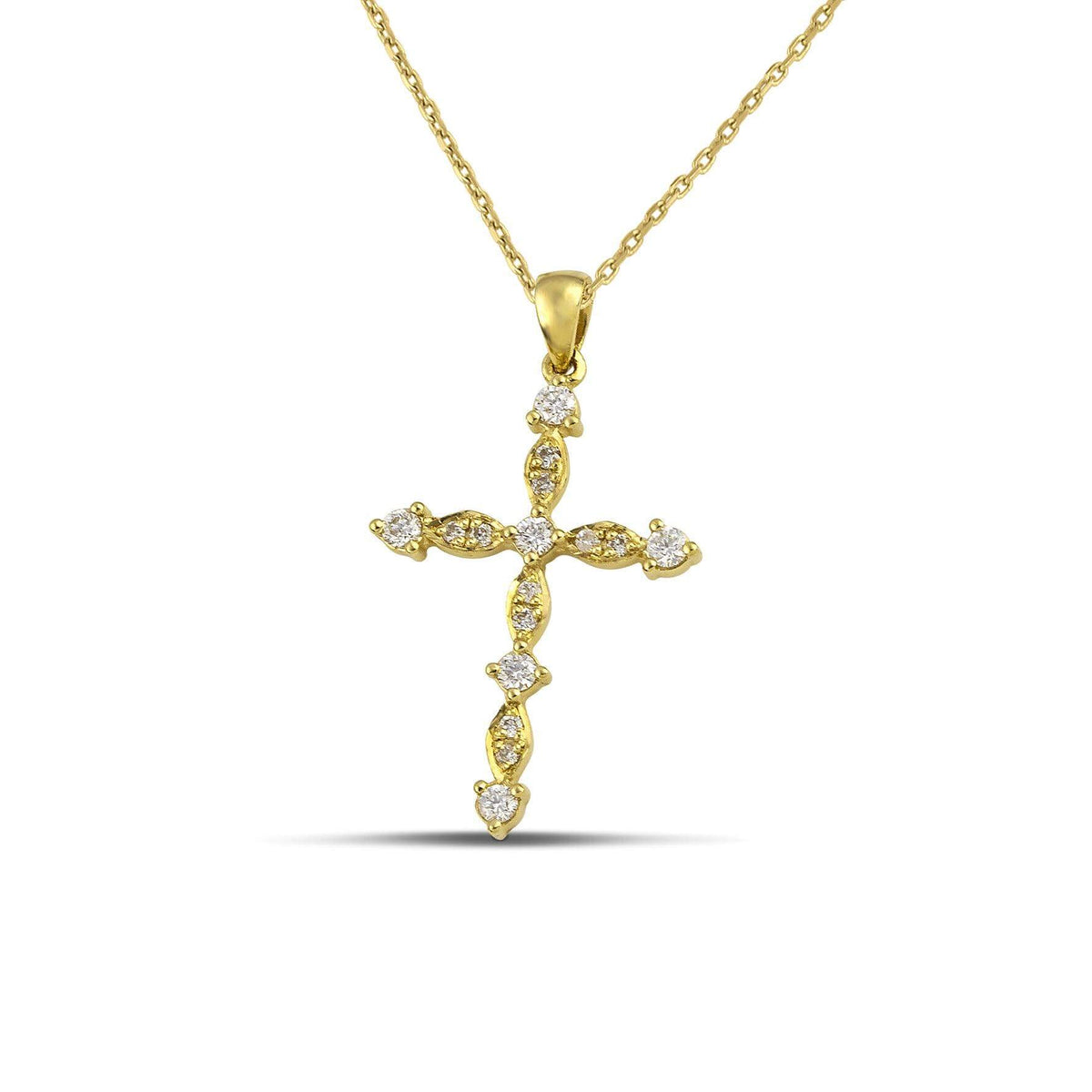 Βαπτιστικός σταυρός για κορίτσι από χρυσό 18K με διαμάντια σε σχήμα marquise